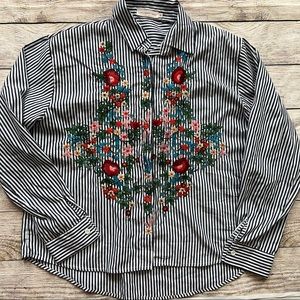Floral Embroidered button down shirt